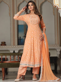 Thumbnail for Ethnic Motifs Printed Mirror Work Anarkali Kurta with Trousers & Dupatta