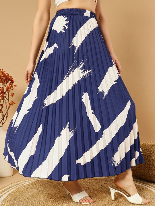 Printed Pleated A-Line Maxi Skirts