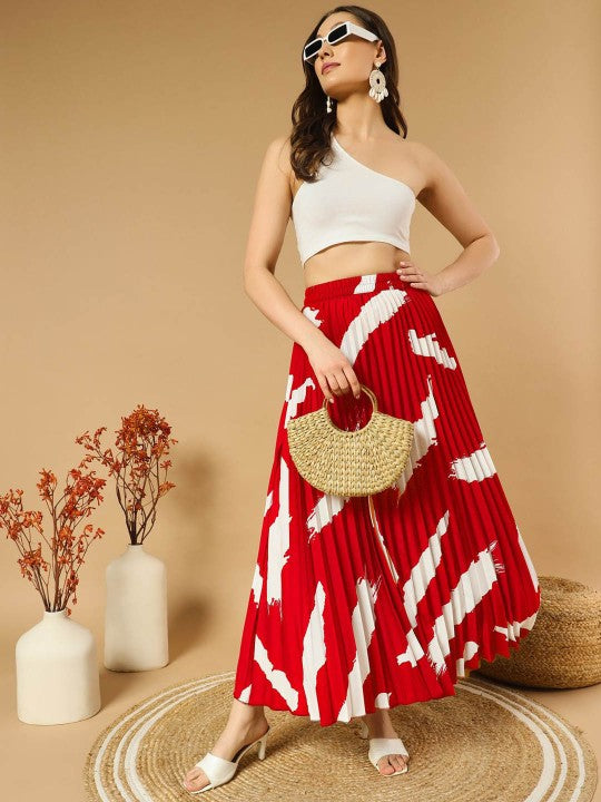 Printed Pleated A-Line Maxi Skirts