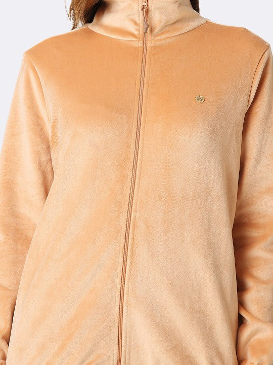 Athleisure Women Full Sleeve High Neck Velour Jacket