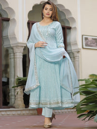 Thumbnail for ethnic-motifs-printed-mirror-work-anarkali-kurta-with-trousers-&-dupatta