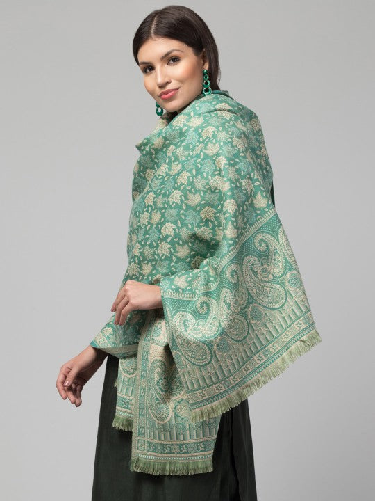 Floral Woven Design Pure Woolen Shawl