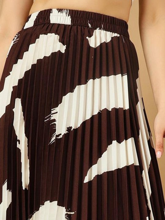 Printed Pleated A-Line Maxi Skirts