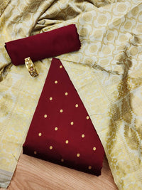 Thumbnail for geometric-woven-design-zari-unstitched-dress-material