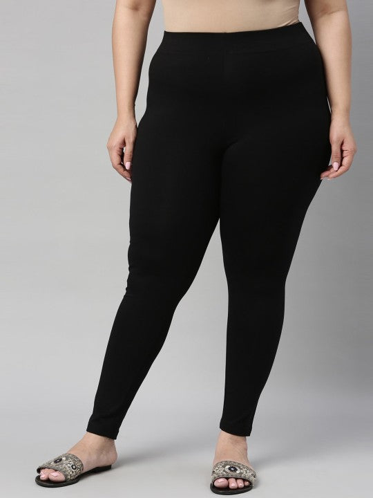 Women Black Solid Ankle Length Leggings