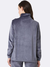 Thumbnail for athleisure-women-full-sleeve-high-neck-velour-jacket