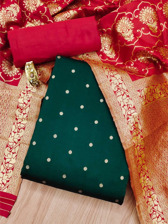 Geometric Woven Design Zari Unstitched Dress Material