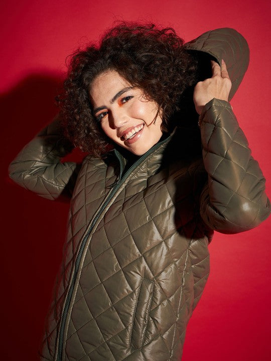 Beige Hooded Quilted Jacket