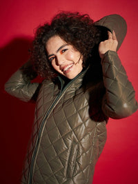 Thumbnail for Beige Hooded Quilted Jacket