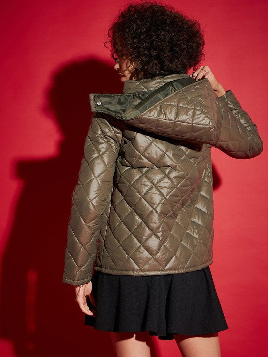 Beige Hooded Quilted Jacket