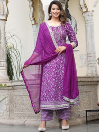 Thumbnail for Ethnic Motifs Printed Mirror Work Anarkali Kurta with Trousers & Dupatta