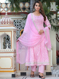 Thumbnail for Ethnic Motifs Printed Mirror Work Anarkali Kurta with Trousers & Dupatta