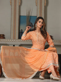 Thumbnail for Ethnic Motifs Printed Mirror Work Anarkali Kurta with Trousers & Dupatta