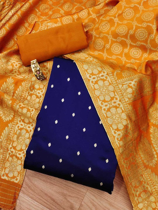 Geometric Woven Design Zari Unstitched Dress Material