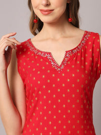 Thumbnail for ethnic-motifs-printed-gotta-patti-detail-straight-kurta
