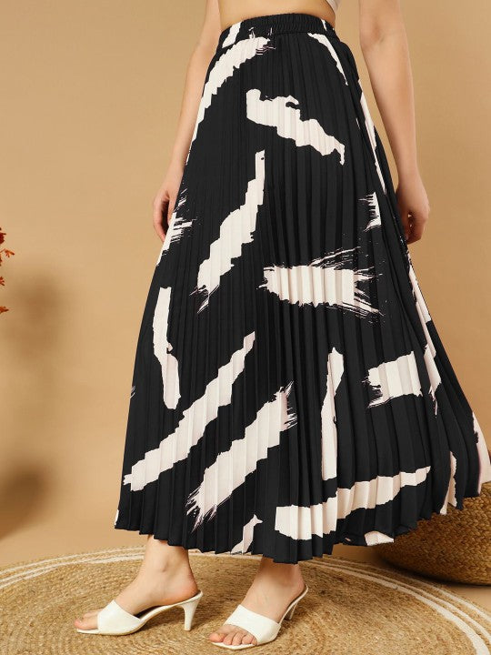 Printed Pleated A-Line Maxi Skirts