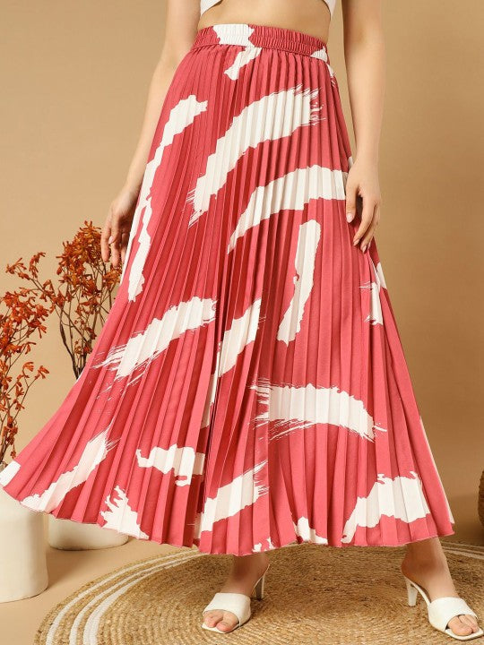 Printed Pleated A-Line Maxi Skirts