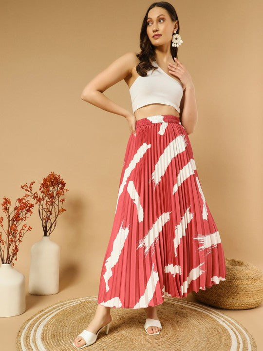 Printed Pleated A-Line Maxi Skirts