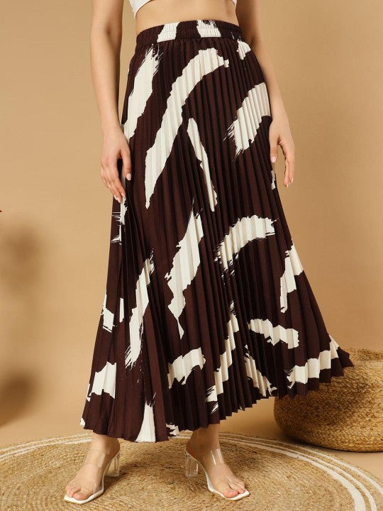 Printed Pleated A-Line Maxi Skirts