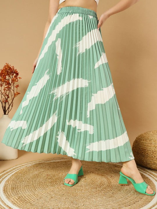 Printed Pleated A-Line Maxi Skirts