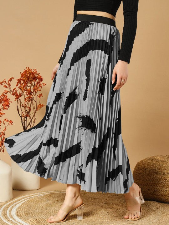 Printed Pleated A-Line Maxi Skirts
