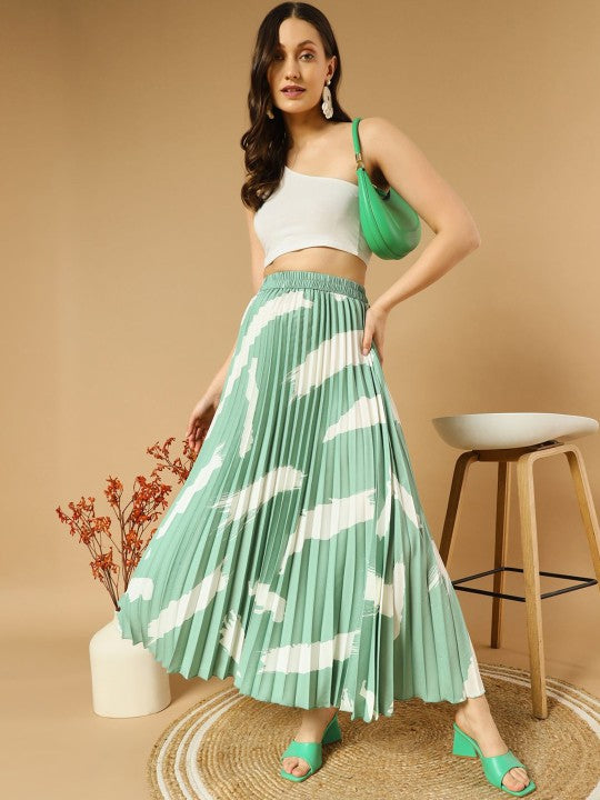 Printed Pleated A-Line Maxi Skirts