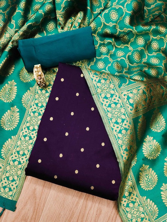 Geometric Woven Design Zari Unstitched Dress Material