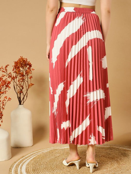 Printed Pleated A-Line Maxi Skirts