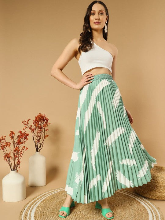 Printed Pleated A-Line Maxi Skirts