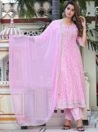 Thumbnail for Ethnic Motifs Printed Mirror Work Anarkali Kurta with Trousers & Dupatta