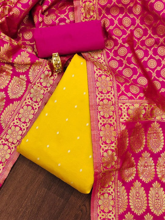 Geometric Woven Design Zari Unstitched Dress Material