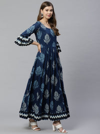 Thumbnail for women-blue-&-white-printed-anarkali-kurta