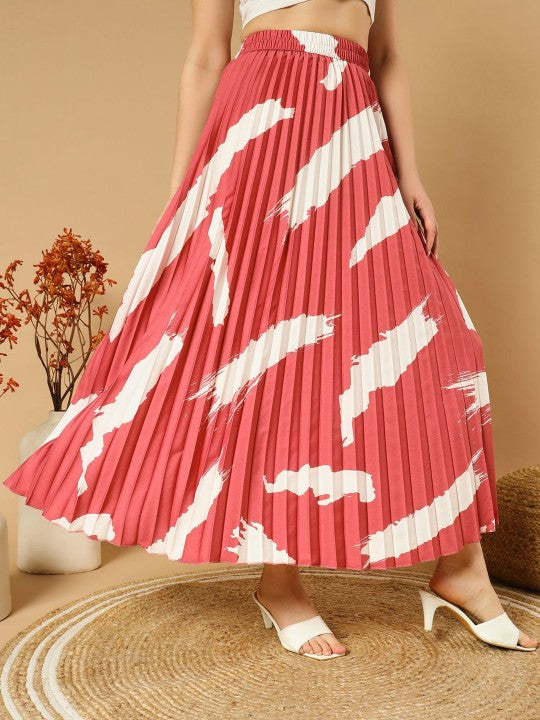 Printed Pleated A-Line Maxi Skirts