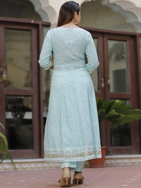 Thumbnail for ethnic-motifs-printed-mirror-work-anarkali-kurta-with-trousers-&-dupatta