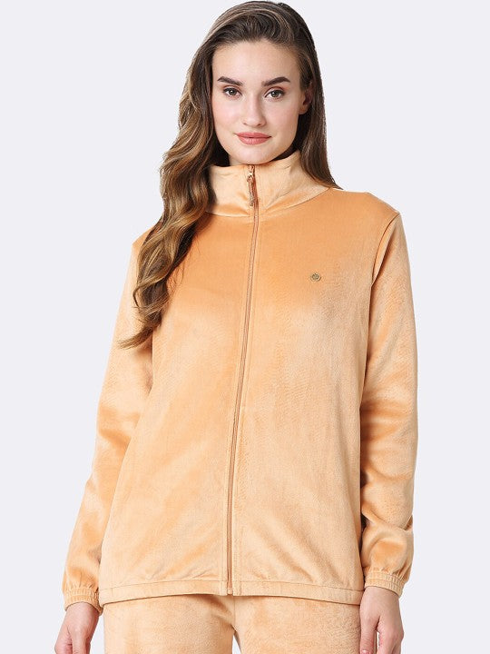 Athleisure Women Full Sleeve High Neck Velour Jacket