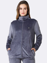 Thumbnail for athleisure-women-full-sleeve-high-neck-velour-jacket