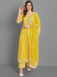 Thumbnail for Ethnic Motifs Printed Mirror Work Anarkali Kurta with Trousers & Dupatta