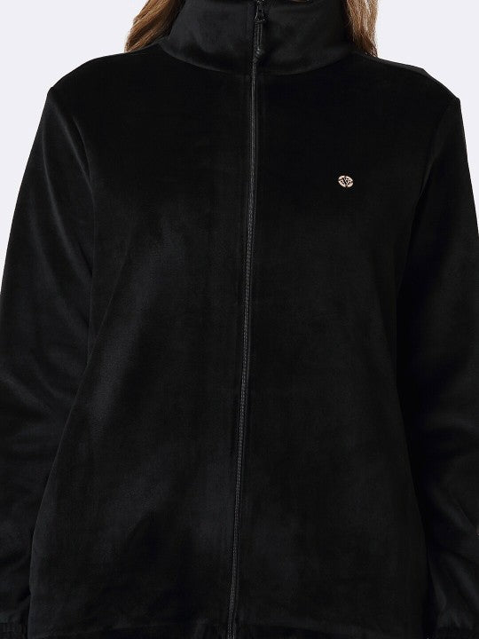 Athleisure Women Full Sleeve High Neck Velour Jacket