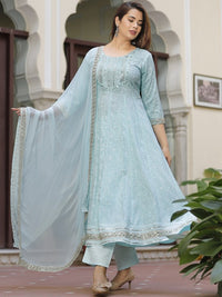 Thumbnail for ethnic-motifs-printed-mirror-work-anarkali-kurta-with-trousers-&-dupatta