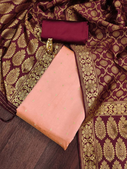 Geometric Woven Design Zari Unstitched Dress Material