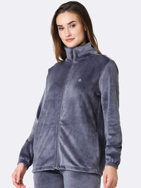 Thumbnail for athleisure-women-full-sleeve-high-neck-velour-jacket