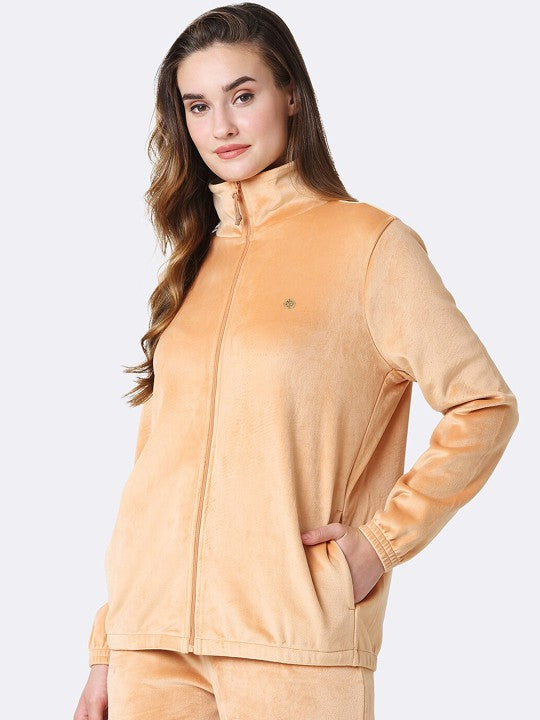 Athleisure Women Full Sleeve High Neck Velour Jacket