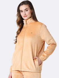 Thumbnail for Athleisure Women Full Sleeve High Neck Velour Jacket