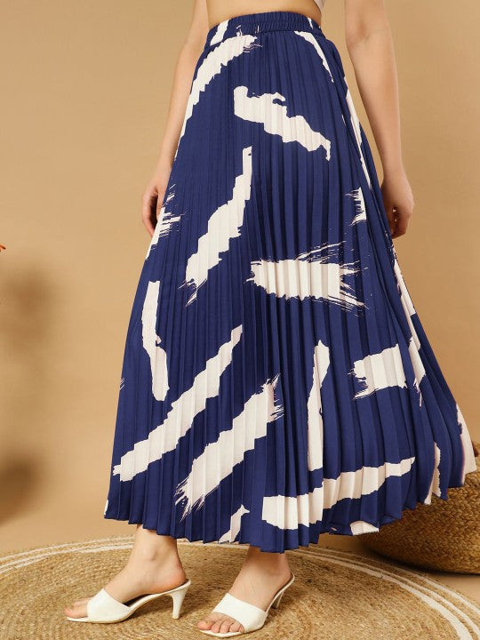 Printed Pleated A-Line Maxi Skirts