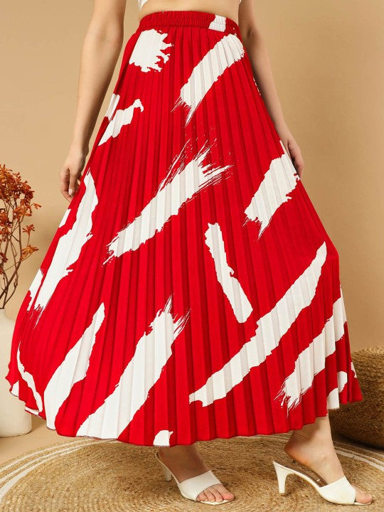 Printed Pleated A-Line Maxi Skirts