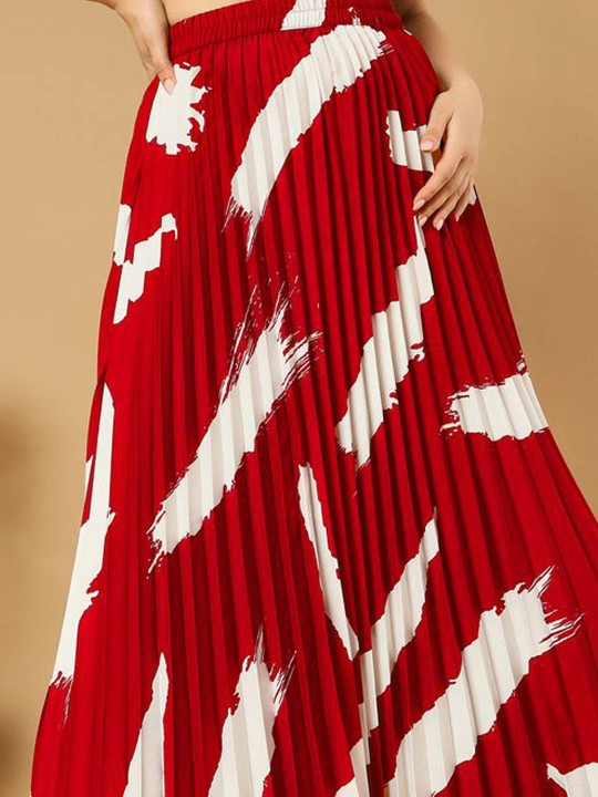 Printed Pleated A-Line Maxi Skirts