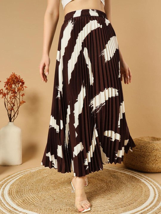 Printed Pleated A-Line Maxi Skirts