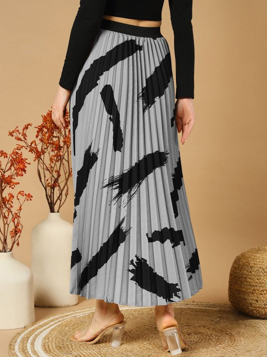 Printed Pleated A-Line Maxi Skirts