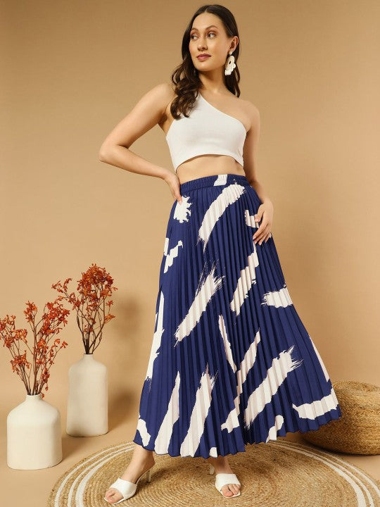 Printed Pleated A-Line Maxi Skirts