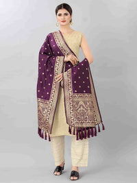 Thumbnail for Green & Gold-Toned Ethnic Motifs Woven Design Dupatta with Zari